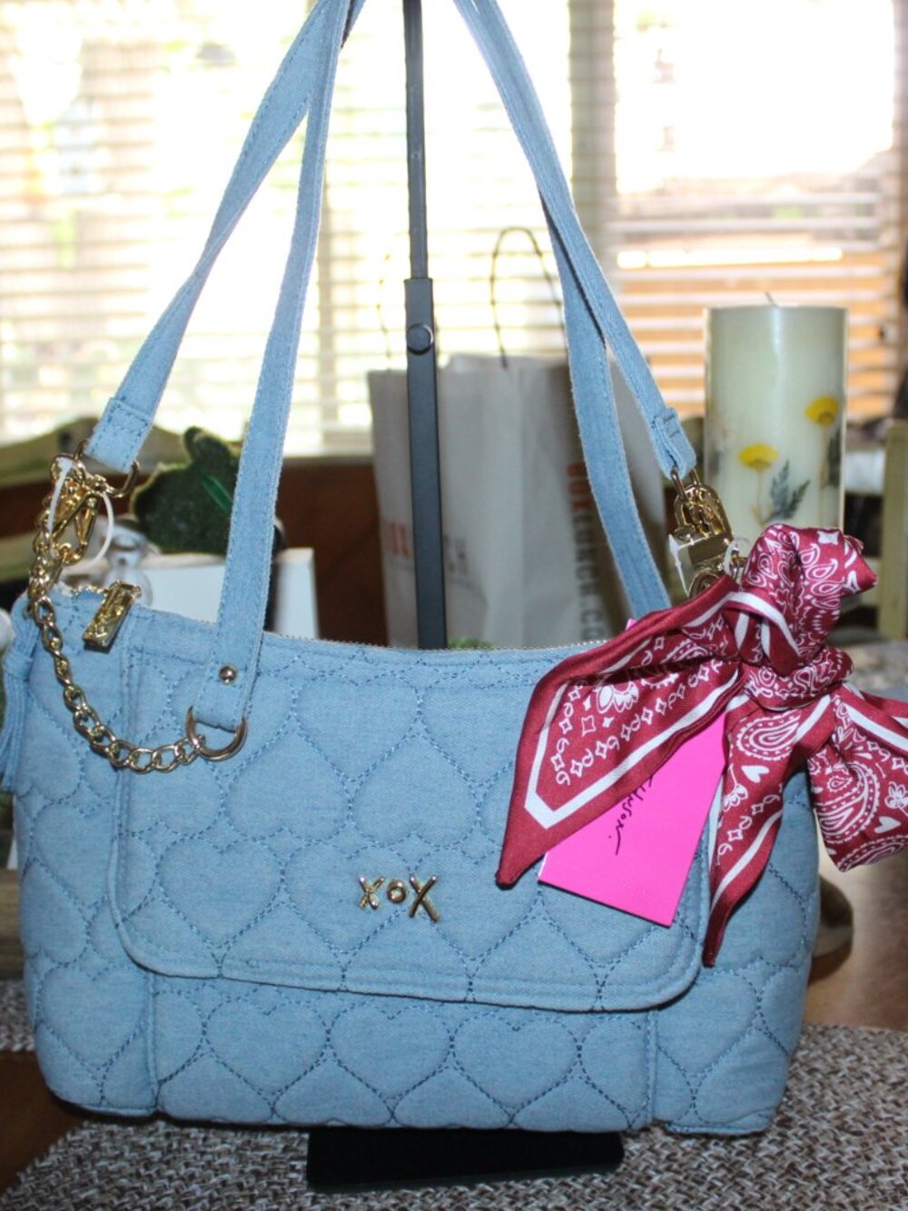 NWT Betsey Johnson Quilted hearts Denim Shoulder/crossbody purse. BOHO!